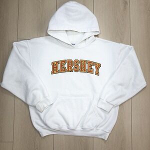 Hershey‎ Hoodie Mens Medium Sweatshirt Gildan Heavy Blend White Pullover Graphic